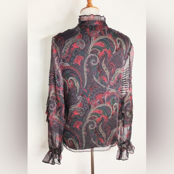 SHEER PAISLEY CHIFFON AMILIYA BLOUSE - Picture 3 of 12
